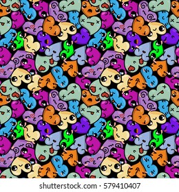 Seamless heart background with emoji to the Saint Valentine's day. Vector pattern