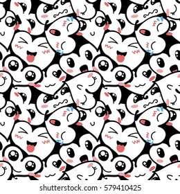 Seamless heart background with emoji to the Saint Valentine's day. Vector pattern