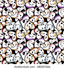 Seamless heart background with emoji to the Saint Valentine's day. Vector pattern