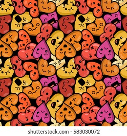Seamless heart background with emoji to the Saint Valentine's day. Vector pattern