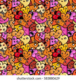 Seamless heart background with emoji to the Saint Valentine's day. Vector pattern