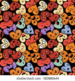 Seamless heart background with emoji to the Saint Valentine's day. Vector pattern