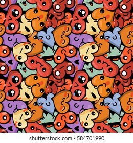 Seamless heart background with emoji to the Saint Valentine's day. Vector pattern