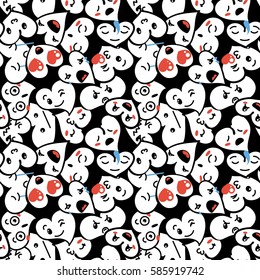 Seamless heart background with emoji to the Saint Valentine's day. Vector pattern