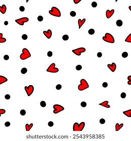 Fondo de corazón sin fisuras. dibujo a mano. No IA, Ilustración vectorial