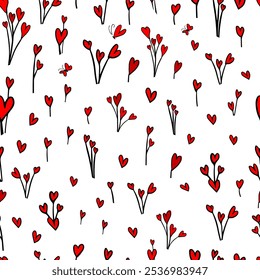 Seamless heart background. Happy Valentine's Day. hand drawn. Not AI, Vector illustration.
