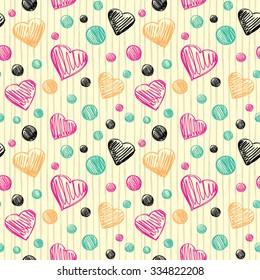 Seamless heart background in pretty colors. Great for Baby, Valentine's Day, Mother's Day, wedding, scrapbook, surface textures.