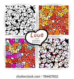 Seamless heart backgrounds with emoji to the Saint Valentine's day. Vector pattern set