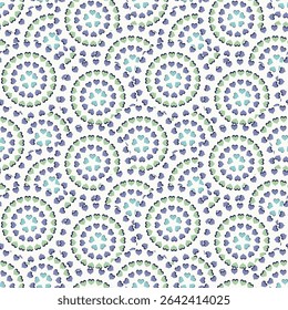 Seamless heart circular blue and violet green theme mandala textured pattern background .Modern trendy endless background used textiles, tiles, wallpapers..,