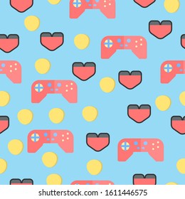 Seamless heart, controller and coin pattern background.