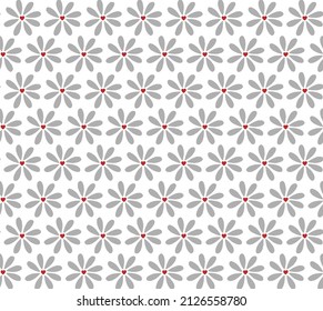 Seamless heart floral pattern with many hearts and flowers in gentle tones. Romantic design with Valentine's day Cute pictures of grey flowers with red heart..