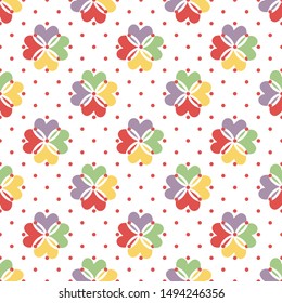 Seamless heart flower color pattern vector background. Great for fabric, background, wallpaper, stationery, packaging and gift warps.