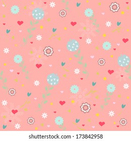 Seamless heart, flower patterns, vector