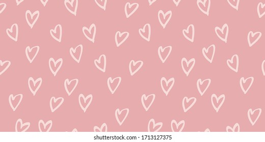 Seamless heart hand drawn pattern in vector illustration. Rose and pink nursery colors cute simple design for scrapbooking wallpaper textile craft paper. Muted illustration colors for aesthetic.