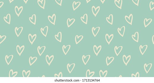 Patrón dibujado a mano del corazón sin problemas en la ilustración vectorial. Tinta y colores pastel amarillos adornado diseño sencillo para el papel de artesanía textil de papel pintado. Colores de ilustración silenciados para estética.