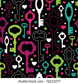 Seamless heart and key pattern new home metaphore background in vector
