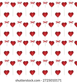Seamless heart lollipop pattern on white background