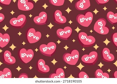 Patrón de amor y corazón sin fisuras con colores atrevidos, ideal para temas románticos y decoraciones festivas.