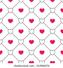 Seamless heart pattern in black and pink. Retro background. Design element for wallpaper, web site background, baby shower invitation, birthday card, scrapbooking, fabric print. Vector illustration.