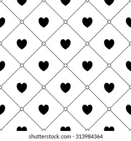Seamless heart pattern in black and white. Retro background. Design element for wallpaper, web site background, baby shower invitation, birthday card, scrapbooking, fabric print. Vector illustration.