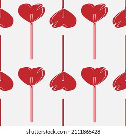 Seamless Heart Pattern Candy On A Stick Red On White Background Vector Image Eps