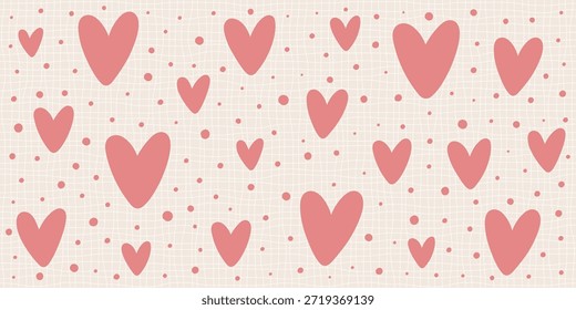 Nahtloses Herzmuster mit süßen Liebesformen auf rosafarbenem Hintergrund. Perfektes Valentinstag-Design für romantische Karten, Geschenkverpackungen oder Stoffdrucke zum Thema Herz.