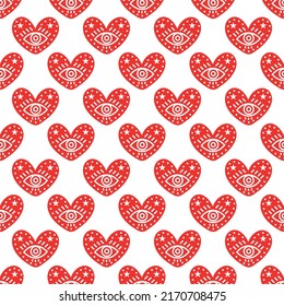 Seamless heart pattern decorated with an eye. Romantic pattern for Valentines Day. Vector illustration