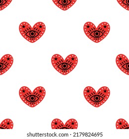 Nahtloses Herz, mit einem Auge dekoriert. Romantisches Muster für den Valentinstag. Vektorgrafik