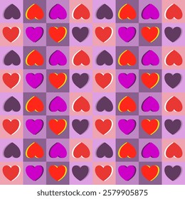 A seamless heart pattern design in pink and red for a romantic, cute, and festive feel Perfect for Valentine's Day, weddings, and holiday decorations