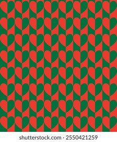 nahtloses Herzmuster, grüne und rote Farbe Herz, optisches Design, Weihnachtsmuster, Liebe, populäre moderne 
