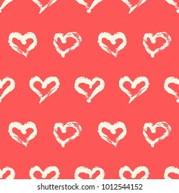Seamless heart pattern hand painted with ink brush. Graphic design element. Scrapbooking, Valentine's Day card, wallpaper, baby shower, wedding invitation. Vintage style tileable vector illustration