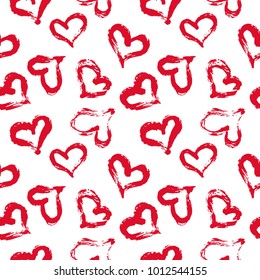 Seamless heart pattern hand painted with ink brush. Graphic design element. Scrapbooking, Valentine's Day card, wallpaper, baby shower, wedding invitation. Vintage style tileable vector illustration