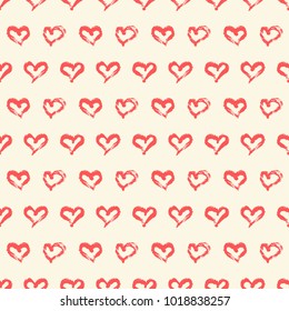 Seamless heart pattern hand painted with ink brush. Graphic design element. Scrapbooking, Valentine's Day card, wallpaper, baby shower, wedding invitation. Vintage style tileable vector illustration
