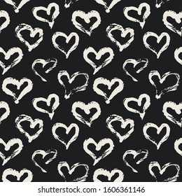 Seamless heart pattern. Hand painted with ink. Graphic design element for web sites, stationary printables, fabric, scrapbooking etc. Vector illustration
