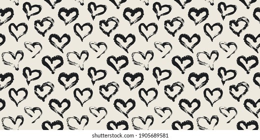 Seamless heart pattern. Hand painted with ink. Graphic design element for web sites, stationary printables, fabric, scrapbooking etc. Vector illustration