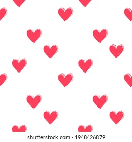 Seamless heart pattern hand painted with ink brush