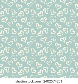 Seamless heart pattern hand painted with ink brush. Graphic design element. Scrapbooking, Valentine's Day card, wallpaper, baby shower, wedding invitation. Vintage style tileable vector illustration