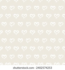 Seamless heart pattern hand painted with ink brush. Graphic design element. Scrapbooking, Valentine's Day card, wallpaper, baby shower, wedding invitation. Vintage style tileable vector illustration