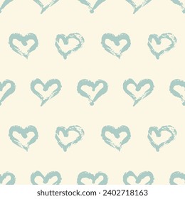Seamless heart pattern hand painted with ink brush. Graphic design element. Scrapbooking, Valentine's Day card, wallpaper, baby shower, wedding invitation. Vintage style tileable vector illustration