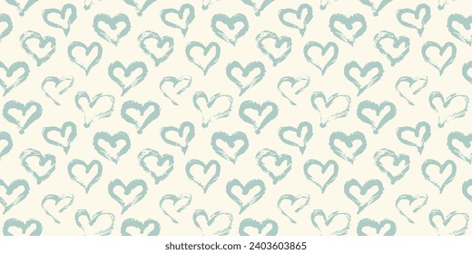 Seamless heart pattern hand painted ink brush. Graphic design element. Scrapbooking, baby room wallpaper, web site backdrop, baby shower, wedding invitation. Vintage style tileable vector illustration