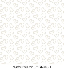 Seamless heart pattern hand painted with ink brush. Graphic design element. Scrapbooking, Valentine's Day card, wallpaper, baby shower, wedding invitation. Vintage style tileable vector illustration