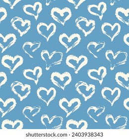 Seamless heart pattern hand painted ink brush. Graphic design element. Scrapbooking, baby room wallpaper, web site backdrop, baby shower, wedding invitation. Vintage style tileable vector illustration