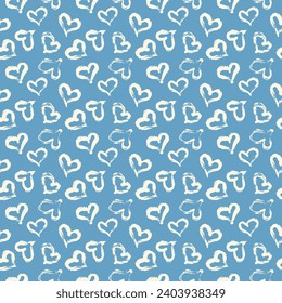 Seamless heart pattern hand painted with ink brush. Graphic design element. Scrapbooking, Valentine's Day card, wallpaper, baby shower, wedding invitation. Vintage style tileable vector illustration