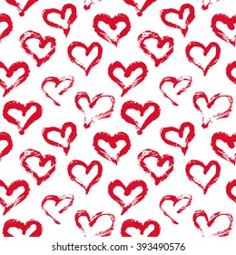 Seamless heart pattern. Hand painted with ink. Graphic design element for web sites, stationary printables, fabric, scrapbooking etc.