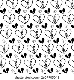 Seamless heart pattern – hand-drawn emotional love sketch in black and white