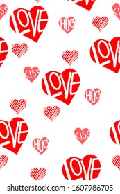 Seamless heart pattern on white background , hand drawn on heart