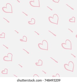 Seamless Heart Pattern on white. Hand Drawn Design. Great for wall art design, gift paper, wrapping, fabric, textile, etc.