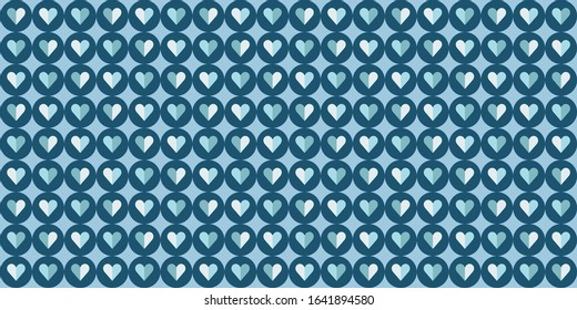 Seamless heart pattern perfect for valentine's day in shades of blue, navy blue, turquoise, dark blue, vector texture with a retro or modern feel, ideal for printing, fashion design, online projects