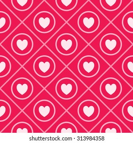 Seamless heart pattern in pink colors. Retro background. Design element for wallpaper, web site background, baby shower invitation, birthday card, scrapbooking, fabric print. Vector illustration