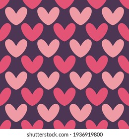 Patrón cardíaco sin foco. Corazón rosado en un fondo morado. Día de San Valentín. Ilustración del vector
